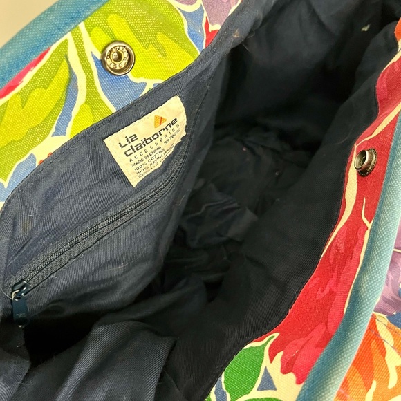 Vintage 90s Floral Multicolor Tote Bag Liz Claiborne - Picture 7 of 8